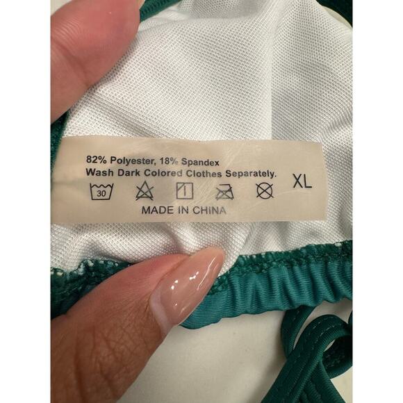 Unbranded Green Tropical Floral 3 Piece Triangle String Bikini Swimsuit Set XL - Picture 6 of 7